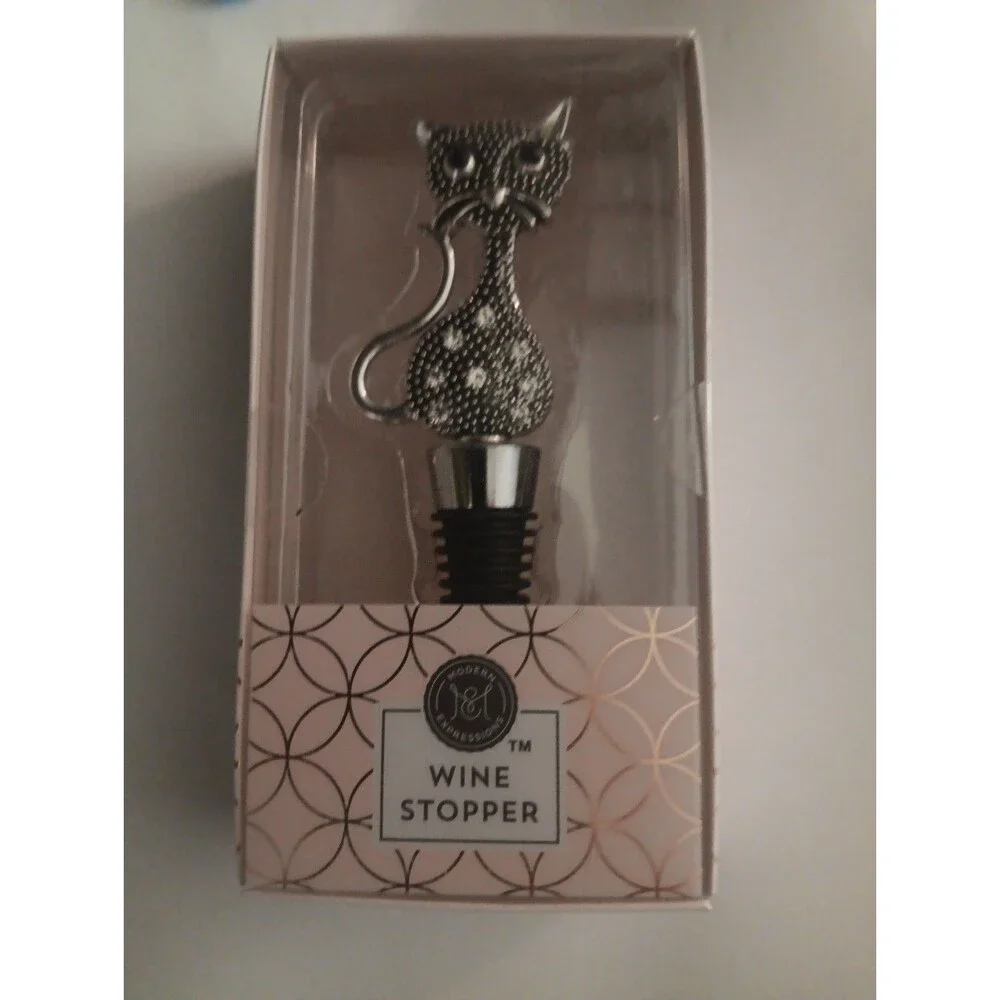 Wine Stopper Cat Silver & Black
